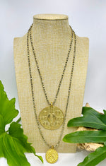 Pyrite and Brass Adinkra Necklace Set